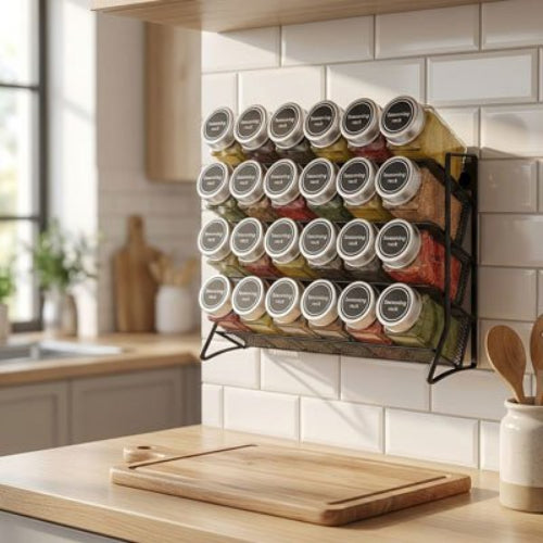 Étagères à épices noir installé au mur